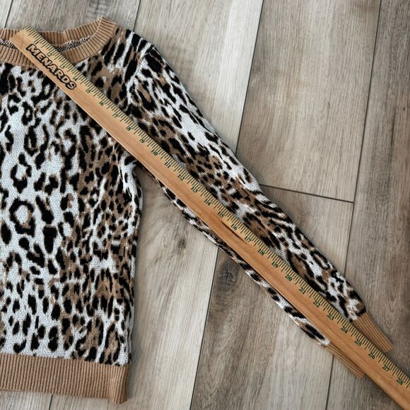 Express Women's XS Fitted Crewneck Sweater Leopard Print Soft Stretchy Tan Black - Picture 13 of 14